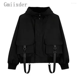 Men's Jackets Korean Style Spring Trendy Functional Workwear Jacket Men Loose High Street Hooded Ribbon Flight Mountaineering Coat