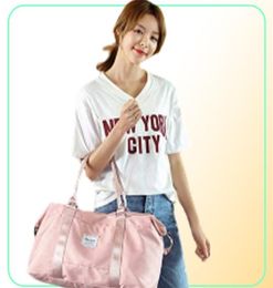 Pink Travel Duffel BagSports Tote Gym BagShoulder Weekender Overnight Bag For WomenWith Trolley Sleeve And Wet Pocket6484953