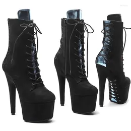 Dance Shoes LAIJIANJINXIA 17CM/7inches Black Suede Upper Pole High Heel Platform Sexy Nightclub Women's Modern Boots 243