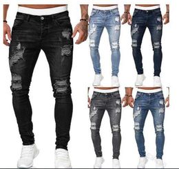 Men's Pants 2021 New Young Mens Fashion Casual Stretch Slim Jeans Classic Trousers Denim Pants Male Jeans male destroyed hole denim pants J240409