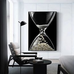 Time Is Money Motivational Artwork Canvas Painting Dollar In Hourglass Posters HD Print Wall Art Pictures Office Room Home Decor