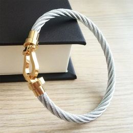 Bracelet Punk Rock Style Men Women Wrist strap Horseshoe Knot Cable Stainless Steel Wire Rope Braided Bangle Couple Gift Jewellery 240408