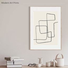 Abstract Black and White Lines Ink White Decorative Art Painting Picture Simple Modern Minimalist Style Poster Living Room Decor