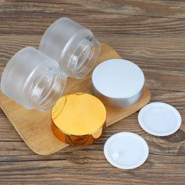 Bottles 2pc 5/10/15/20/30/50/100g Frosted Glass Cosmetic Face Cream Lip Sample Container Jar Pot Makeup Store Vials Jars