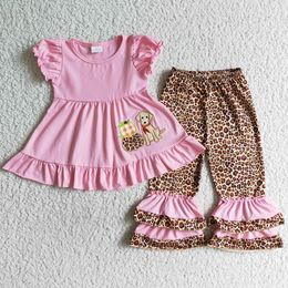 New Arrival Halloween Girls Clothing Pumpkin Embroidery Boutique Baby Girl Clothes Pink Top Flower Print Ruffle Pants Outfits