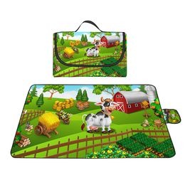 Farm Print Soft Sandproof Oxford Picnic Blanket,Machine Washable Waterproof Foldable Oversized Outdoor Mat for Park,Travel,Beach