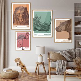 Wildlife poster, bauhaus, gorilla, zebra, tiger, hippo, rhino, lion, elephant, flamingo, giraffe, kids room decoration