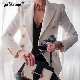 Women's Suits Blazers Vintage Fashion Double Breasted Elegant Slim Blazer for Women Autumn Winter Office Lady Business Casual Long Sleeve Suit Jackets C240411