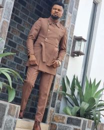 Men Suit Set Blazers For Men Brown Double Breasted Luxury Man Wedding Suit 2 Pieces Coat Pants Latest Design (Jacket+Trousers)