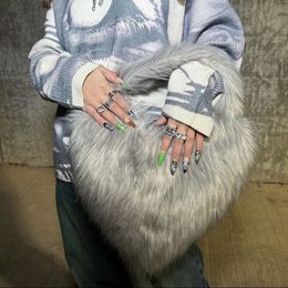 Love Faux Fur Shoulder Bag Woman Designer Plush Y2k Handbag Women's Luxury Faux Wool Small Tote Ladies Winter Warm Purse 2023