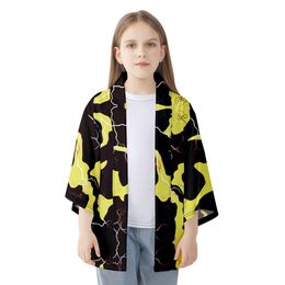 Summer Beach Yukata Asian Clothing Yellow Geometry Print Loose Kimono Cosplay Haori Obi Women Men Cardigan Shirt