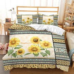 Sunflower Bedding Set Oil Painting Bedclothes Home Decor Single Twin Size For Girls Adults Idyllic Wind Flower Duvet Cover Set