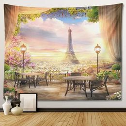 Hanging Tapestries Room Window Tapestry Wall Decorations Home Decor Bedroom Night View Hanging Curtain Background for Bedroom Living Room R0411