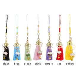 Blossoms Anti-lost Lanyard Phone Strap Lanyard Bag Charm Lucky Cat Bells Tassel Phone Lanyard Cell Phone Hang Rope