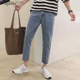 Men's Jeans Autumn Men Pencil Jeans Slim Straight Ankle Length Denim Trousers Fur-line Vintage dent Fashion High Street Pantnes Males L49