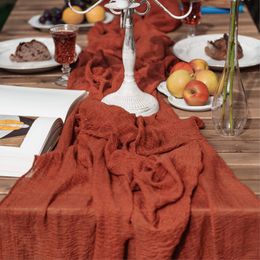 Retro Cheesecloth Rust Table Runner Boho Tablecloth Gauze Fabric for Bridal Wedding Baby Shower Birthday Party Decor