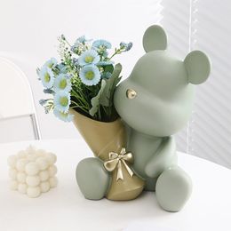 Modern Violent Bear Flower Vase Luxury Animal Figurine Aesthetic Home Decor Miniature Office Desk Ornaments Porch Cabinet Statue