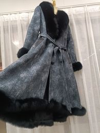 Women Coat Winter Real Rabbit Fur Inside Genuine Rabbit Skin Leather Jacket Slim Female Outwear With Natural Fox Fur Collar