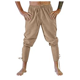 Pirate Pant For Men Renaissance Mediaeval Viking Costume Linen Ankle Drawstring Halloween Trousers Adult Horseman Cosplay#g3