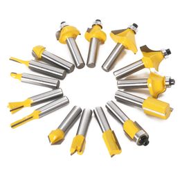 15pcs 6.35mm Router Bit Set Trimming Straight Milling Cutter Wood Bits Tungsten Carbide Cutting Woodworking Trimming