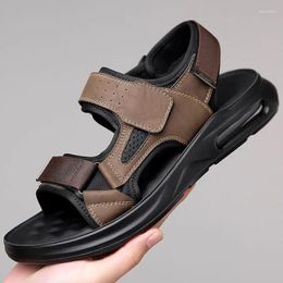 Sandals Men's Genuine Leather Beach Shoes Air Cushion Soft Sole Anti Slip Breathable For Sandalias Para Hombre