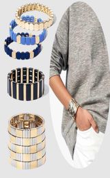 Flatfoosie Gold Silver Colour Alloy Bracelets Women Stretch Enamel Tile Stackable Adjustable Cuff Bracelet Bangles Men Jewellery Q0715782647