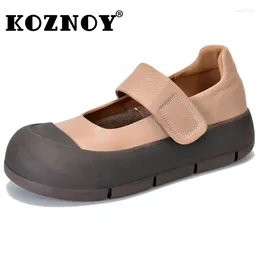 Dress Shoes Koznoy 4.5cm Cow Suede Genuine Leather Ethnic Elegance Woman Comfy Soft Soled Summer Luxury Flats Ladies Shallow Moccasin