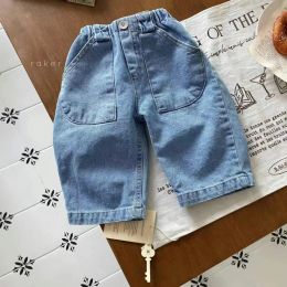 Trousers 2023 Spring New Children Loose Trousers Solid Baby Pocket Jeans Fashion Boys Denim Pants Infant Girl Casual Pants Kids Clothes