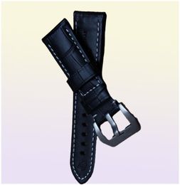 Watch Bands Watchband Crocodile Grain Thick 24mm Black Cowhide Leather Strap For PAM Pam441 Pam111 Bracelet Belt Classic8709840
