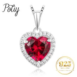 Pendant Necklaces Potiy Heart Shape 3.6ct Created Ruby Pendant Necklace No Chain 925 Sterling Silver for Women Daily Wedding Party Jewelry 240410