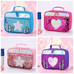 Multicolor Lunch boxes Bags Fashion Sequin Kid Bag Aluminium Foil Thermal Insated Portable Outdoor Picnic Box Food Storage TH41a
