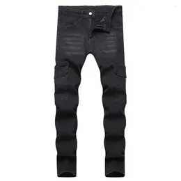 Men's Jeans Men Stylish Cargo Skinny Male Solid Multiple Pockets Streetwear Jogging Slim Fit Pencil Denim Pants