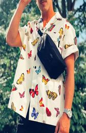 20SS Brand Butterflies Bowling Shirt Mens Summer Butterfly Print Short Sleeves Oversized Cotton Shirts Men Women Harajuku Hip Hop 5762650