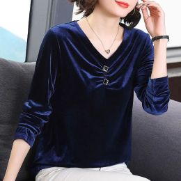Spring New Pleated Loose T Shirt Tops All-match V Neck Long Sleeve Solid Plus Size Bottoming Shirt Vintage Casual Women Clothing