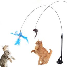 10PC/Lot Interactive Cat Toys Suction Cup Cat Teaser Stick Funny Feather Bird Fish Cat Toys with Bell Cat Supplies 240401