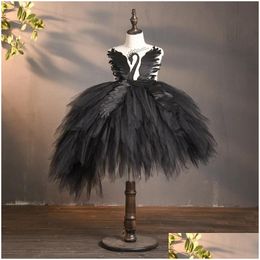 Girls Dresses Black Flower Tle Girl Dress Crystal Princess Pageant Clothes Kids Birthday Party Evening Ball Gown Drop Delivery Baby Ma Otixe