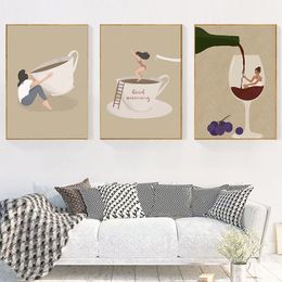 Flower Tea Cup Posters and Prints Bouquet Drink Wall Art HD Picture Pot Coffee Wine Boho Girl Canvas Painting Kitchen Home Decor