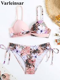 S- XL Sexy Flower Floral Bra Bikini Female Swimsuit Women Swimwear Two-piece Bikini set With Cup Bather Bathing Suit Swim V4313