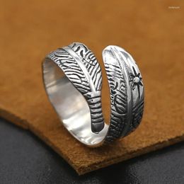 Cluster Rings S925 Sterling Silver Jewelry Handicraft Retro Thai Takahashi Goro's Sun Point Gold Feathers Open Ended Ring
