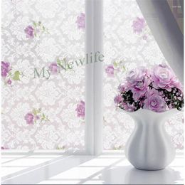 Window Stickers Frosted Self-Adhesive Film Rose Flowers Glass Sticker Privacy PVC Foil Balcony Bedroom Home Decor Width 90cm