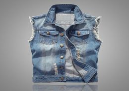 Slim Fit Cowboy Male Jacket Vest Ripped Denim Vest Men039s Jacket Sleeveless Casual Waistcoat Mens Jean Coat 5XL6096352