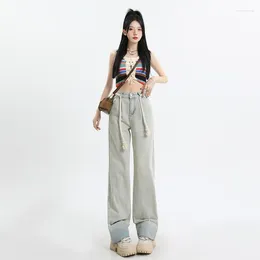 Women's Jeans Trousers Made Of Old Retro Drawstring Wide-leg Loose Mopping Denim Pants Regular & Lengthened Women