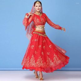 Stage Wear Belly Dance Performance Costume Chiffon Long Sleeve Dress Suit Women