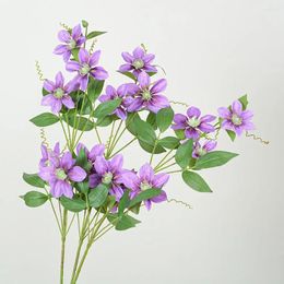 Decorative Flowers Clematis Flower Branch Faux With Green Leaves For Home Wedding Party Decor Artificial Indoor Elegant