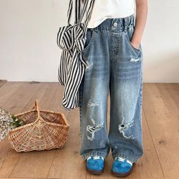 Trousers Pants Girls Handsome Retro Style Make Old Fashion Hole Jeans 2024 Spring Summer Solid Active Casual Cute Simple Cool