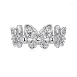 Cluster Rings Fine Jewelry Exquisite 925 Sterling Silver Rhodium Plated Fade Free Butterfly Shape Style 5a Zirconia Women