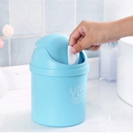 Mini Desktop Bin Small Trash Can Tube with Cover Bedroom Trash Garbage Can Clean Workspace Kitchen Storage Box Home Desk Dustbin