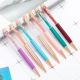1Pcs Rotating Metal Crystal Ballpoint Pen Colorful Floral Clip Diamond Gift Stationery Office School Pen