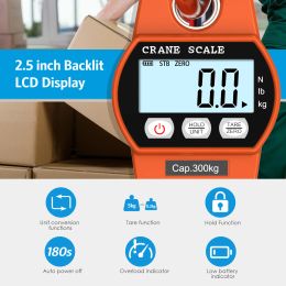 Portable Crane Scale 660lb/300kg Heavy Duty Electronic Digital Scales Hanging Hook Scale Luggage Baggage Bag Weight Balance