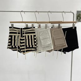 Black Striped High Waist Shorts Women Big Pocket Fashion Spliced Drawstring Loose Wide leg Short Pants Female Summer 240411